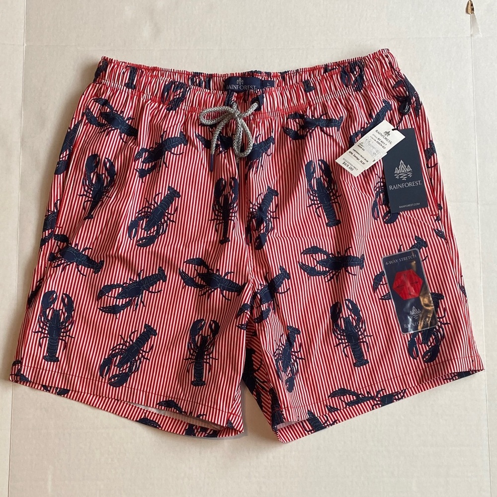 RAINFOREST Men's Striped Lobster Swim Trunks
